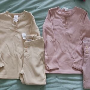 Set of Beige and Pink Button-Up Pajamas